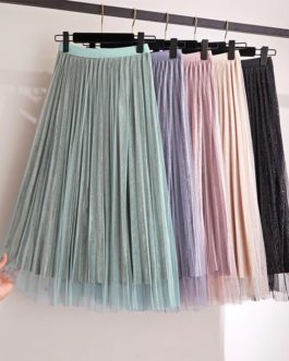 Midi Pleated Lace Fashion Skirt