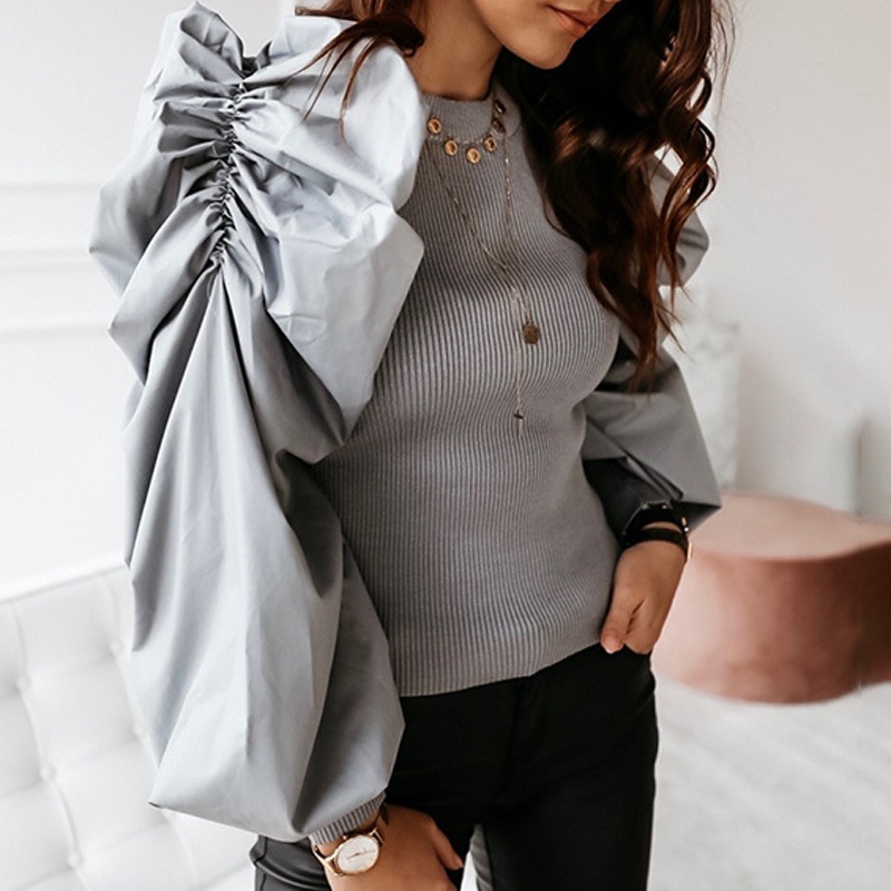 O-Neck Fashion Rivet Button Long Sleeve Slim Fit Knitted Blouse - Power ...