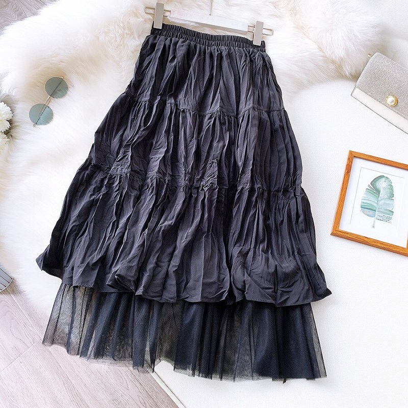 Pleated Mesh Stiching Casual Skirt - Power Day Sale