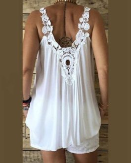 Plus Size Sleeveless Sexy Backless Lace Loose Strap Blouse