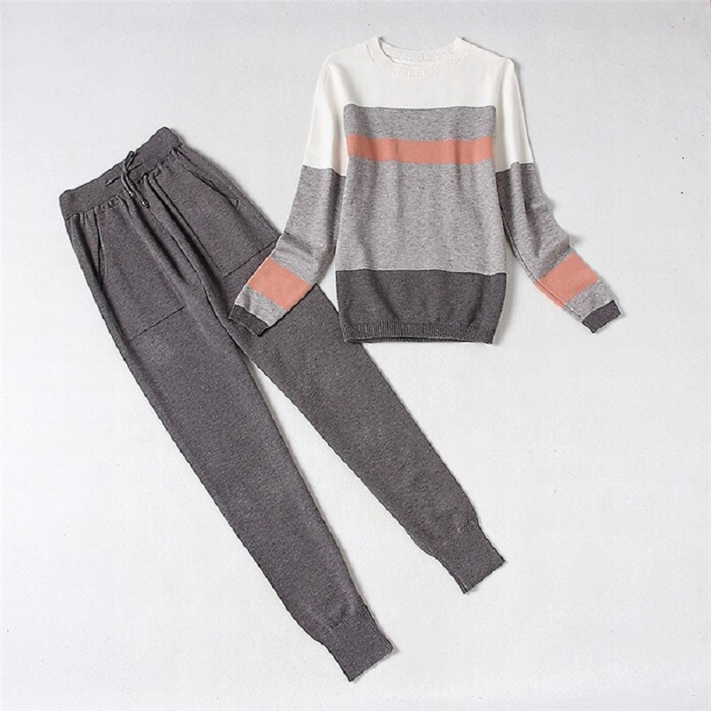 Striped Long-sleeved Jumper And Trousers Sets - Power Day Sale