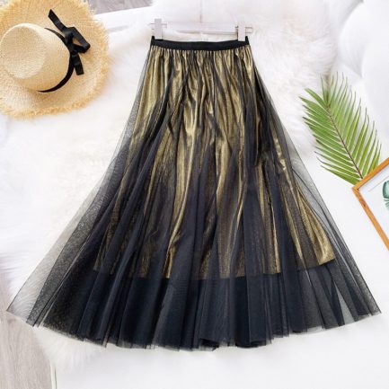 Vintage Shinning Pleated Midi Skirt - Power Day Sale