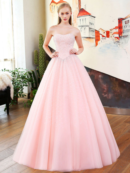 Beading Princess Pageant Strapless Soft Tulle Quinceanera Dress