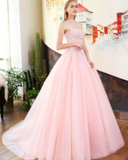 Beading Princess Pageant Strapless Soft Tulle Quinceanera Dress
