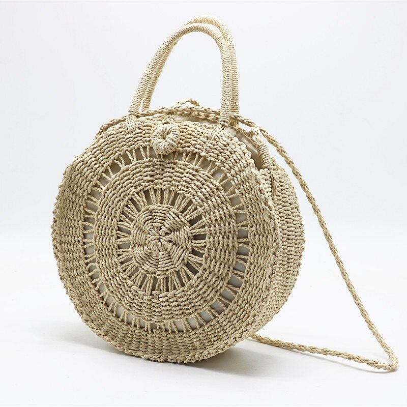 Big Circular Straw Beach Handmade Bags For Women 6.1