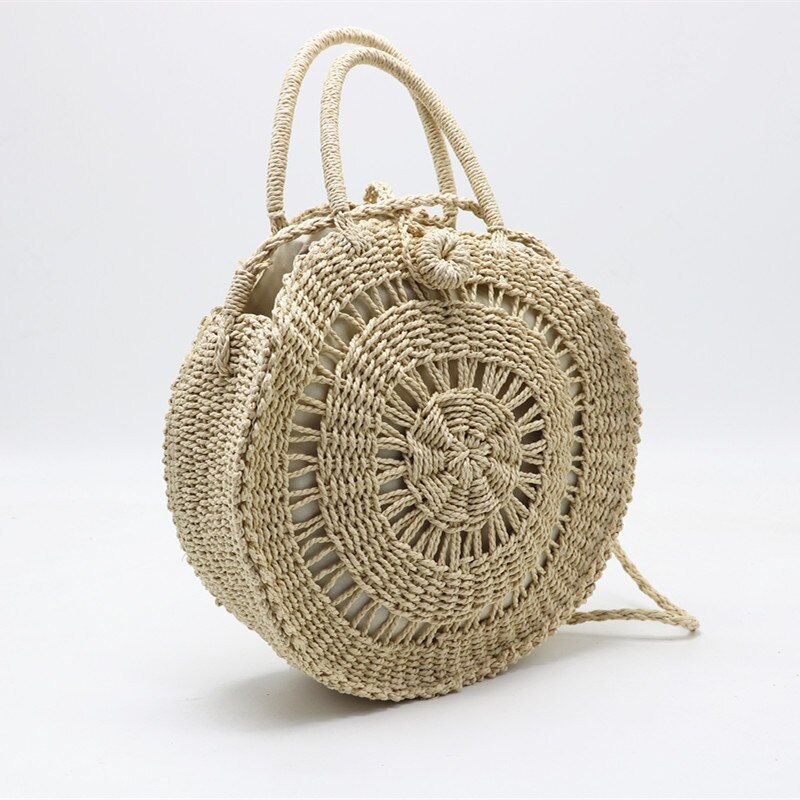 Big Circular Straw Beach Handmade Bags For Women 6.2