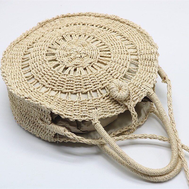 Big Circular Straw Beach Handmade Bags For Women 6.3