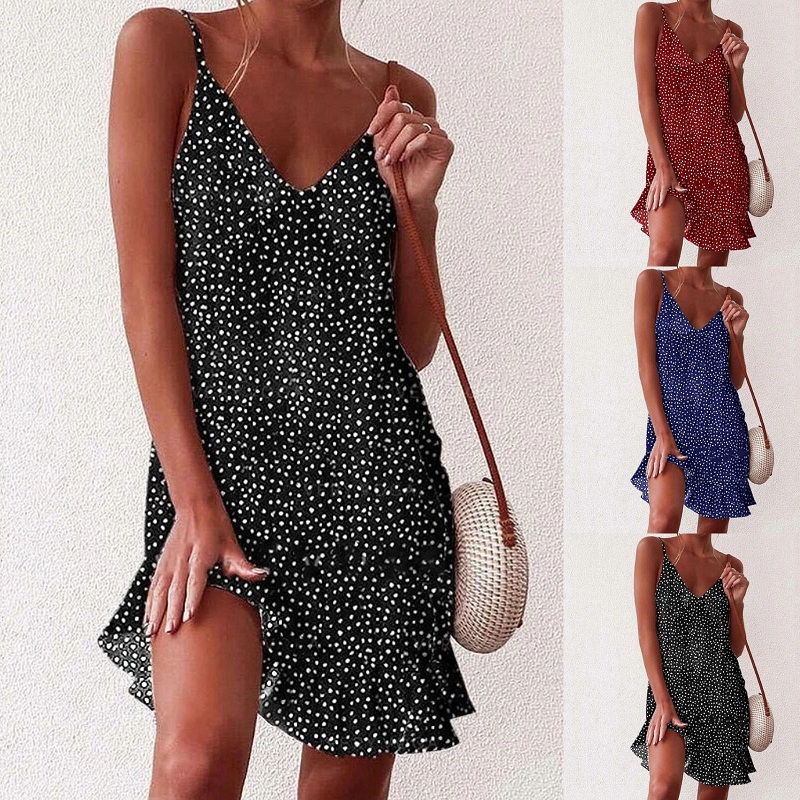 Casual Sleeve Ruffles V-neck Sling Chiffon Mini Dress