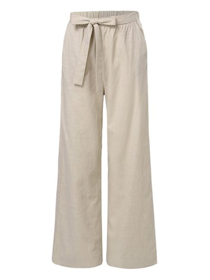 Causal Loose Solid Color Elastic Waist Wide Leg Pants - Power Day Sale