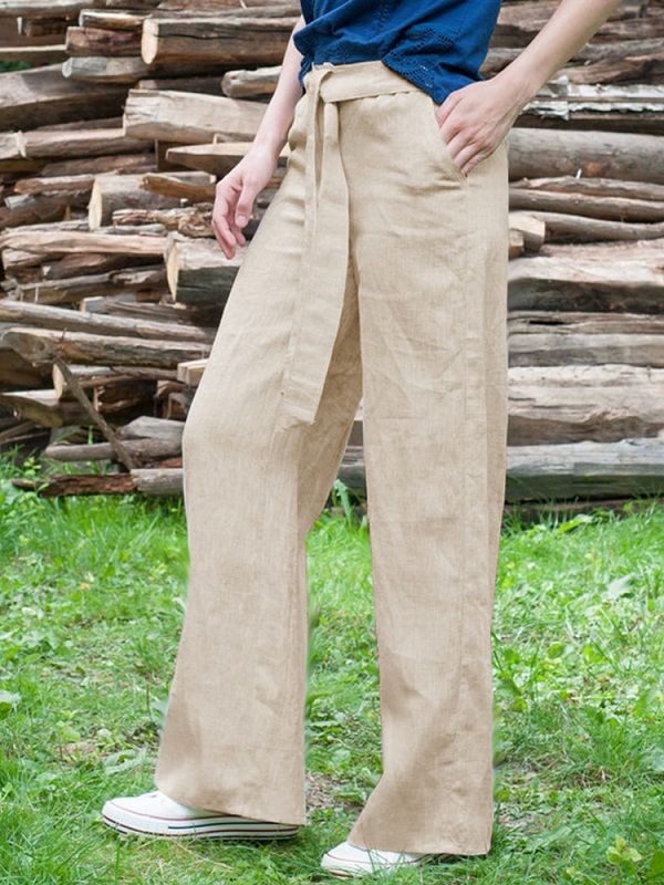 Causal Loose Solid Color Elastic Waist Wide Leg Pants