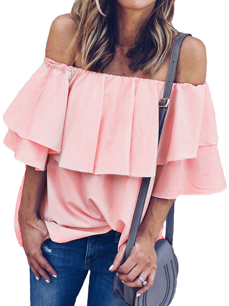 Cold Shoulder Top Ruffle Oversized Bardot Tops - Power Day Sale