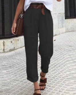 Daily Casual Trousers High Waist Zipper Pants with Side Pockets