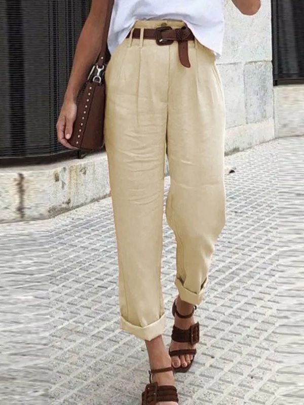 Daily Casual Trousers High Waist Zipper Pants with Side Pockets