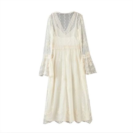 Elegant Lace Butterfly Embroidery Stylish Midi Dress - Power Day Sale