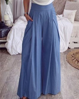 High Waist Trousers Casual Loose Wide Leg Pants with Pockets