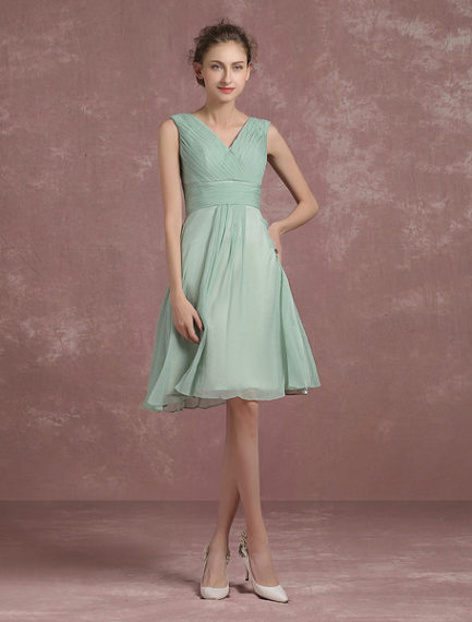 Knee Length Pleated Homecoming V Neck Sleeveless A Line Cocktail ...