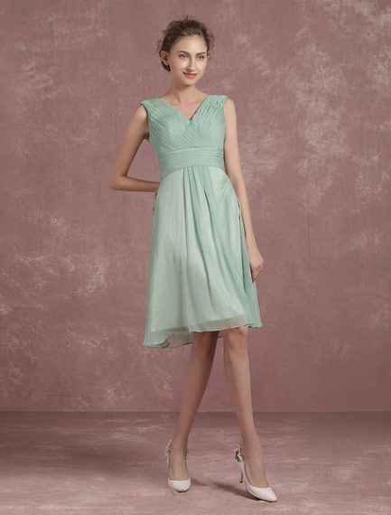 Knee Length Pleated Homecoming V Neck Sleeveless A Line Cocktail ...