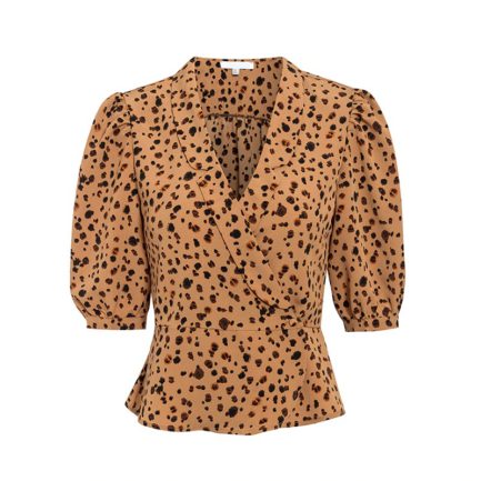 Leopard Print Ruffles Vintage Puff Sleeve Casual Shirt - Power Day Sale