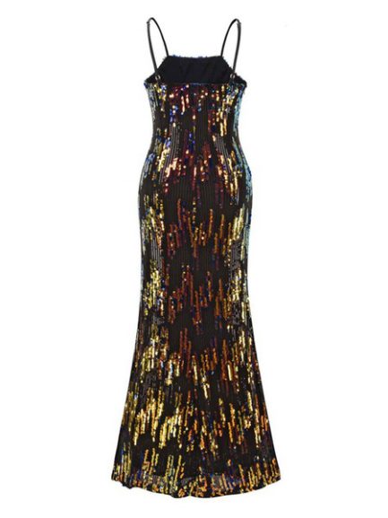 Maxi Dresses Sleeveless Straps Neck Sequins Polyester Floor Length ...