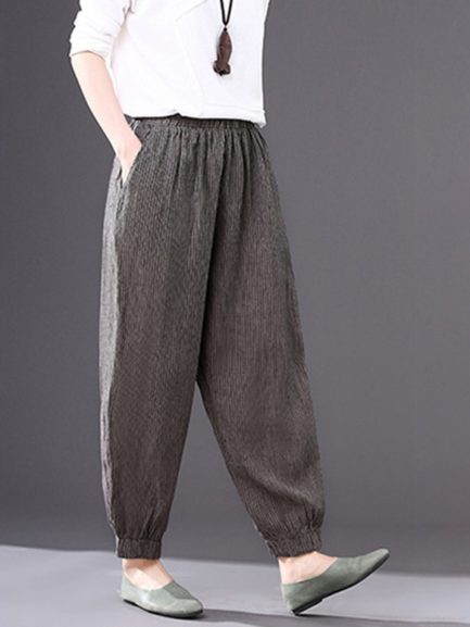 Solid Color Elastic Waist Loose Casual Pants - Power Day Sale
