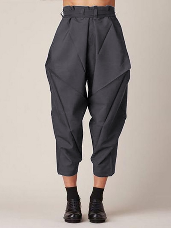 Solid Color Loose Causal Side Pocket Pants