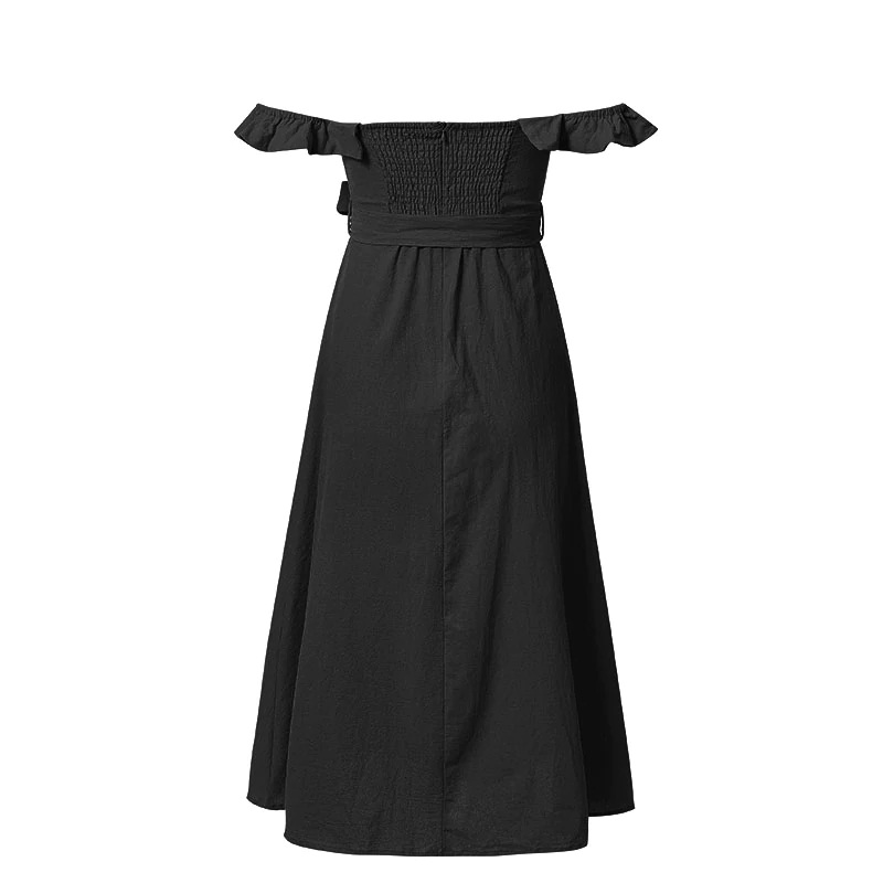 Vintage Ruffle Sexy Off Shoulder Sashes Midi Dress - Power Day Sale