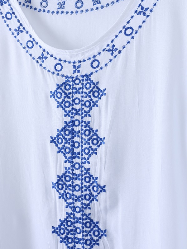 Bohemian Embroidery O-neck Long Sleeve Bikini Shirt Dress - Power Day Sale