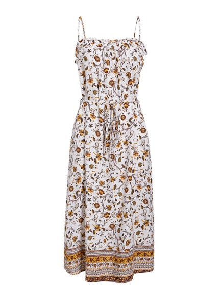 Bohemian Spaghetti Straps Floral Print Midi Dress - Power Day Sale