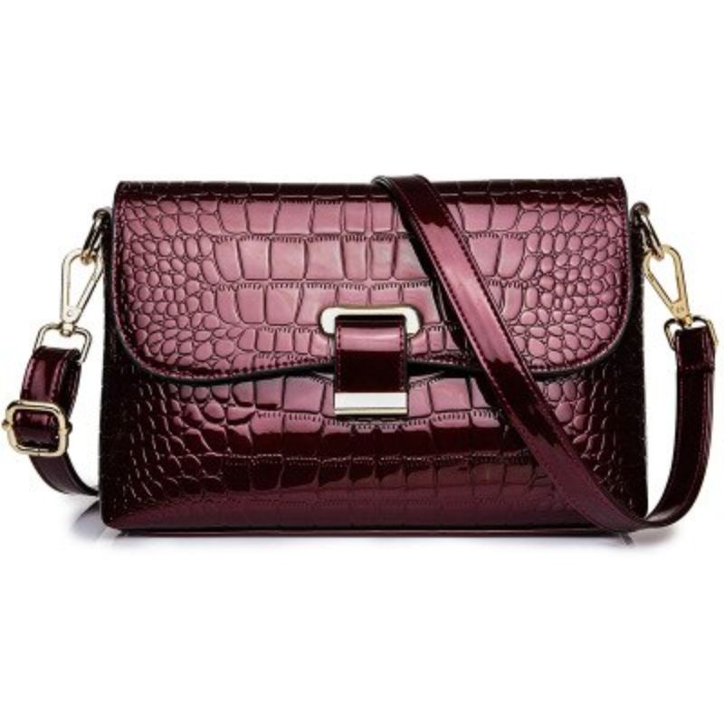 Style Strategy patent leather purses for women Crocodile Textured Shoulder  handbag with kiss lock Satchel crossbody for women
