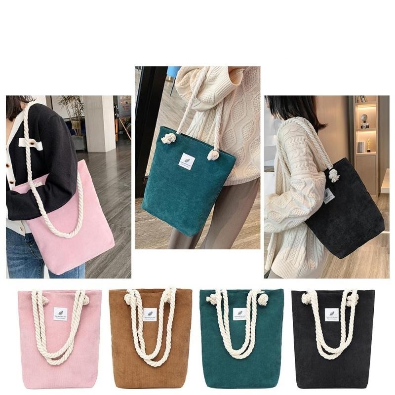 Fashion Corduroy Handbag Pure Color Shoulder Shopping Bag