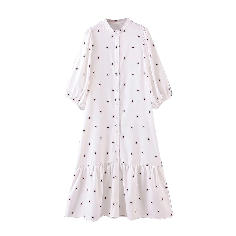 Fashion Floral Print Stand Collar Casual Long Dress - Power Day Sale