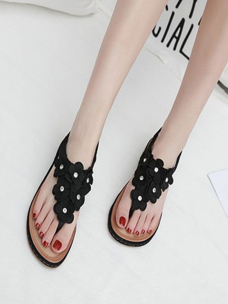 Flat Sandals Flowers Comfy T-Type Bandage Beach Sandals - Power Day Sale