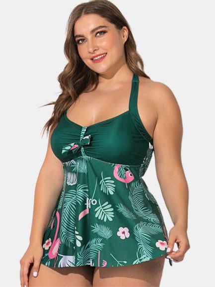 Halter Floral Printed Swimdress With Panties - Power Day Sale
