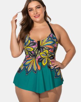 Halter Printed Tops With Shorts Swimdress