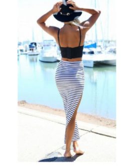 High Waist Striped Irregular Mini Skirt