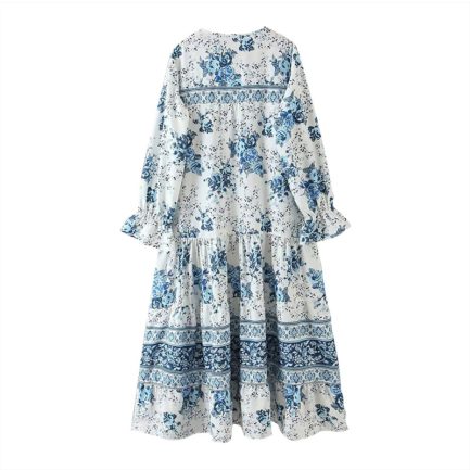 Hollow Out Bow Floral Print Loose Casual Dress - Power Day Sale