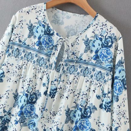 Hollow Out Bow Floral Print Loose Casual Dress - Power Day Sale