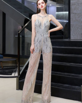 Jewel Neck Matte Satin Floor Length Beaded Formal Party Evening Dresses