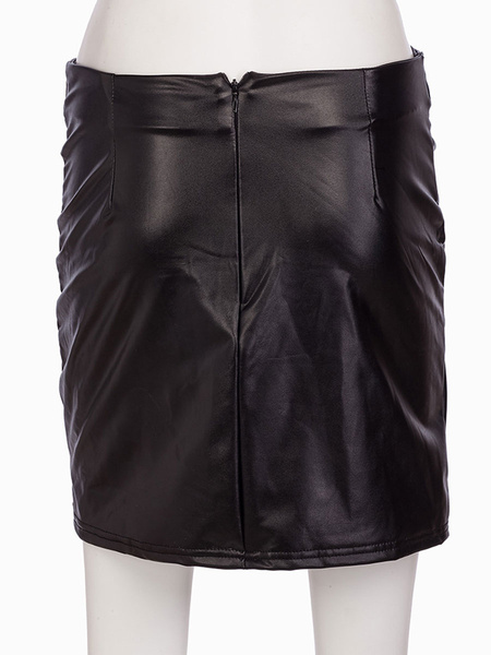 Leather Like Buttons Asymmetrical Bodycon Mini Skirt - Power Day Sale