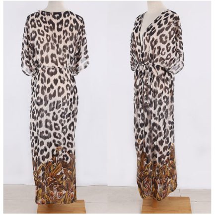 Leopard Bikini Cover Up Drawstring Waist Dress Power Day Sale