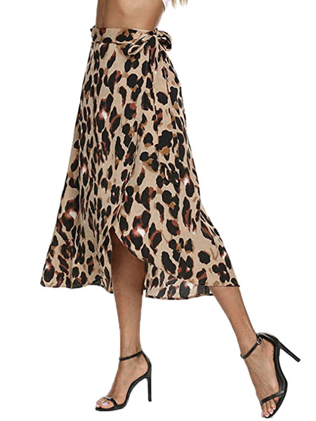 Leopard Print Split Wrap Formal Evening Skirt - Power Day Sale
