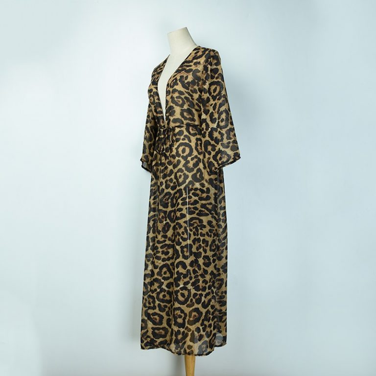 Leopard Fashion Long Sleeve Beach Dress Power Day Sale