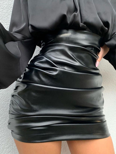 Mini Leather Like Ruched Bodycon Skirt - Power Day Sale