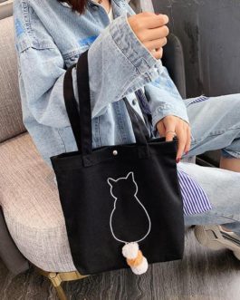 Shoulder Bag Large Capacity Totes Cat Print Shopping Handbag