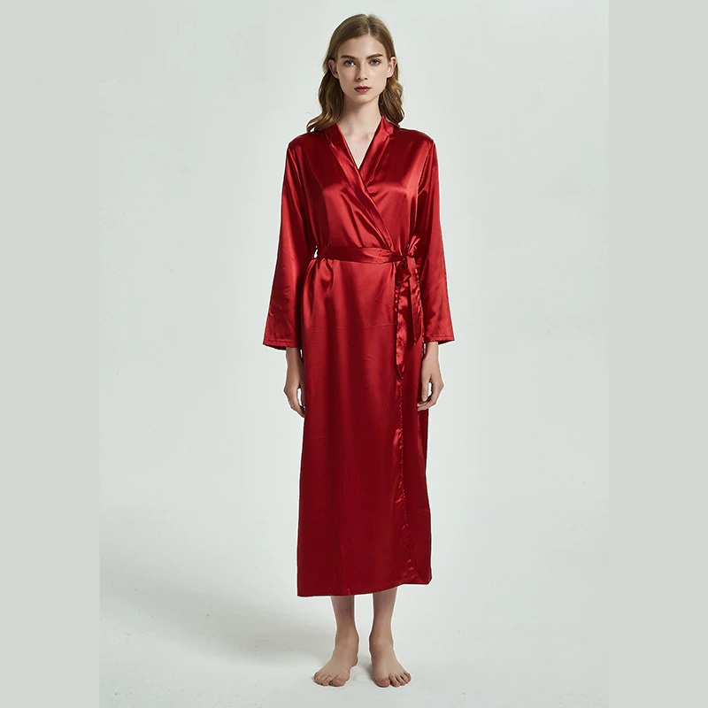 Nightgown One Piece Faux silk Lapel Ankle Length Robe - Power Day Sale