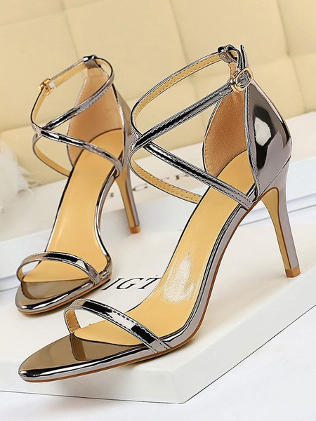 Open Toe Patent Criss-Cross Sandals Stiletto Heel Women's Shoes - Power ...