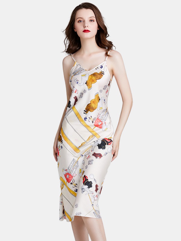 Printed Spaghetti Straps Longlined Nightgown