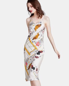 Printed Spaghetti Straps Longlined Nightgown