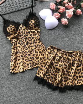 Sexy Sling Strap Fashion Leopard Pattern Lace Sleepwear