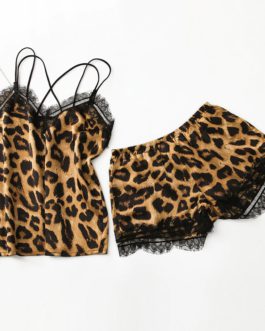 Sexy Sling Strap Fashion Leopard Pattern Lace Sleepwear